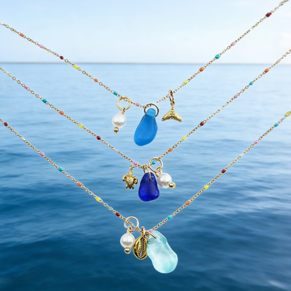 The Ocean Muse Collection: Colorful Enamel & Sea Glass Charm Necklaces