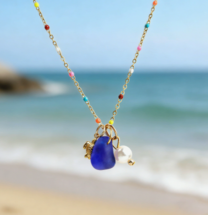 The Ocean Muse Collection: Colorful Enamel & Sea Glass Charm Necklaces