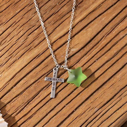 ✝️Pentagram Sea Glass Necklace