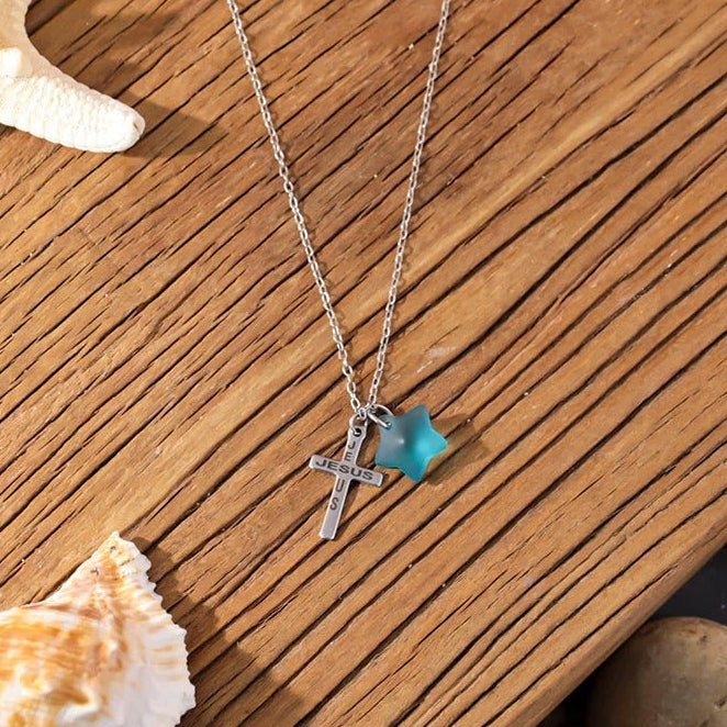 ✝️Pentagram Sea Glass Necklace